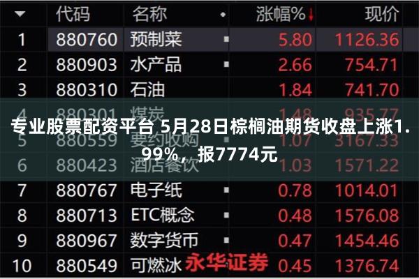 专业股票配资平台 5月28日棕榈油期货收盘上涨1.99%，报7774元